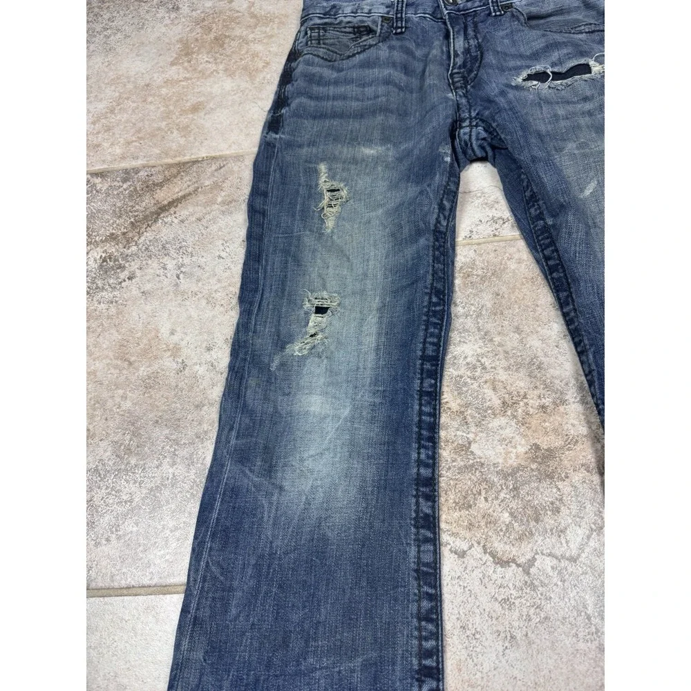 BKE‎ Denim Carter Jeans Men's 29S Blue Distressed Thick Stitch Straight Leg